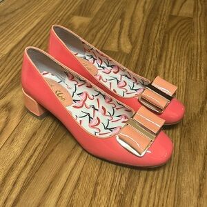 Ruby Shoo June Womens Block Heel Pumps Pink Patent Leather Bow Detail Sz 5